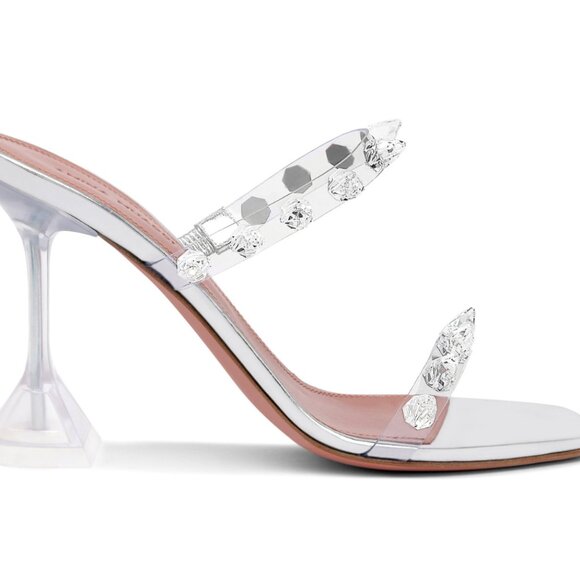 Amina Muaddi Julia Embellished Clear Crystal Heels - Picture 4 of 8